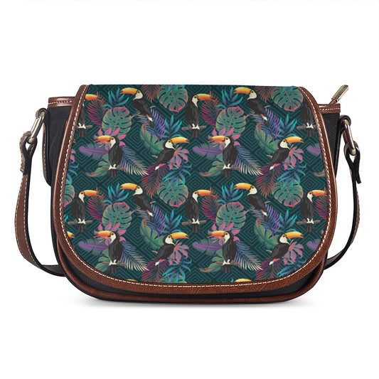 Exotic Tropical Toucan Pattern Print Saddle Bag