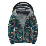 Exotic Tropical Toucan Pattern Print Sherpa Lined Zip Up Hoodie