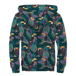 Exotic Tropical Toucan Pattern Print Sherpa Lined Zip Up Hoodie