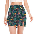 Exotic Tropical Toucan Pattern Print Side Slit Mini Skirt