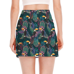 Exotic Tropical Toucan Pattern Print Side Slit Mini Skirt