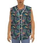 Exotic Tropical Toucan Pattern Print Sleeveless Baseball Jersey