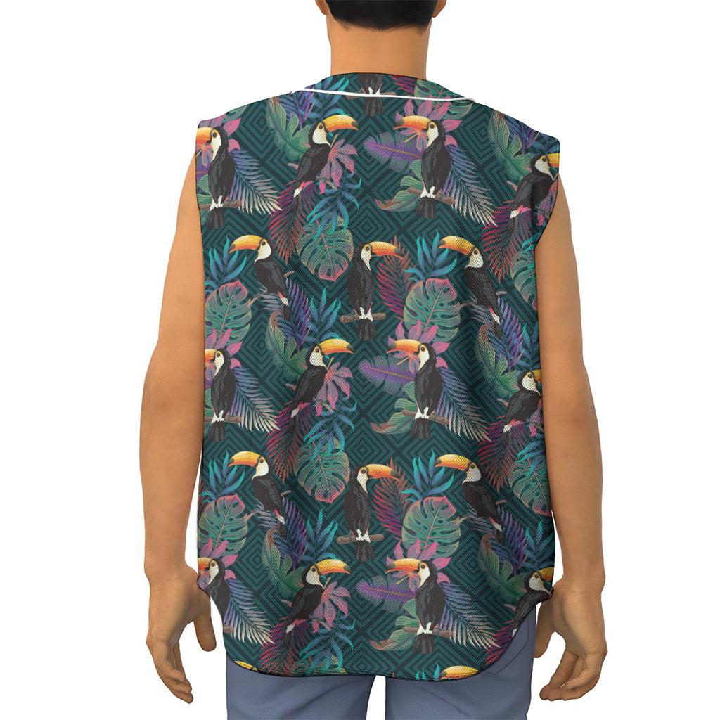 Exotic Tropical Toucan Pattern Print Sleeveless Baseball Jersey