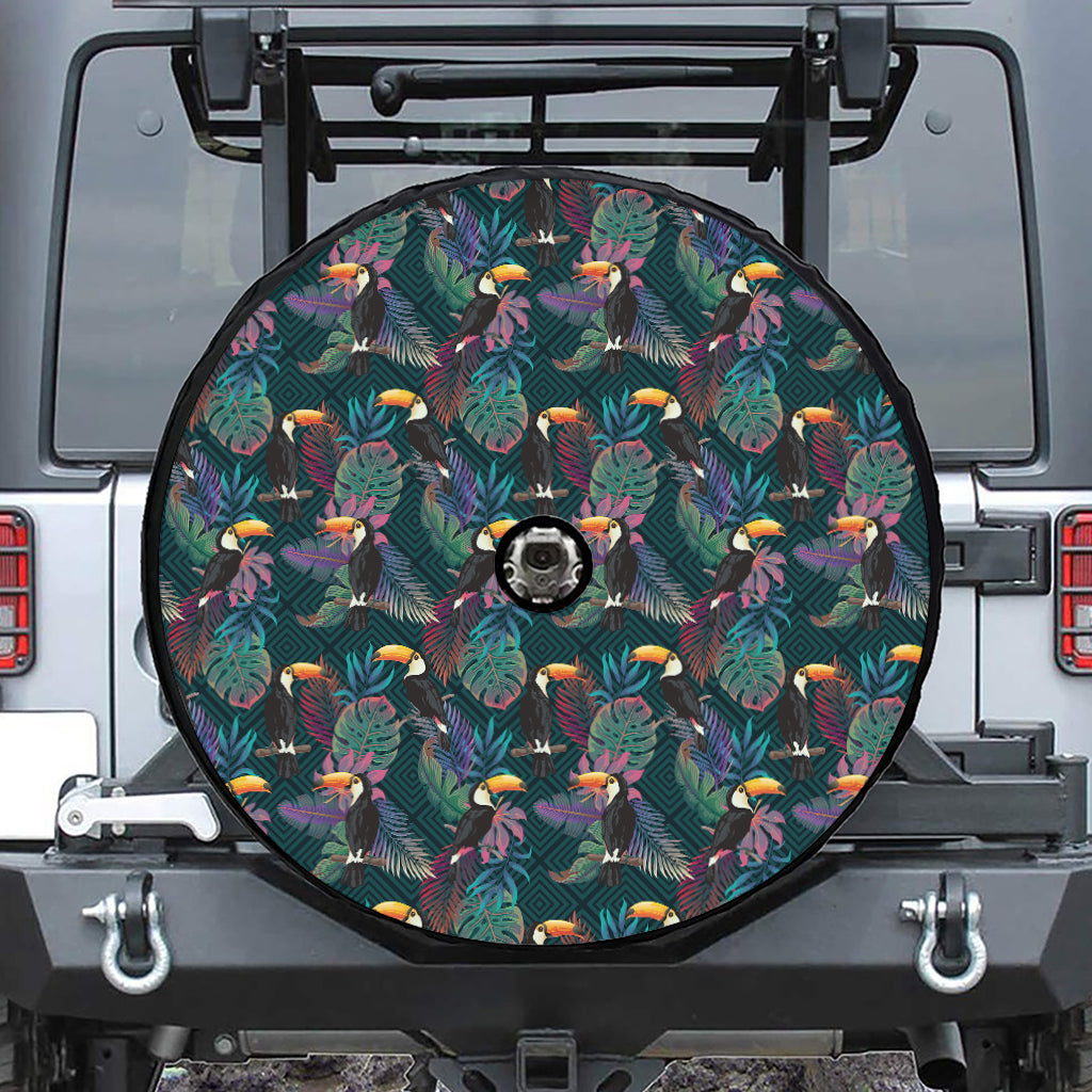 Exotic Tropical Toucan Pattern Print Tire Cover With Camera Hole