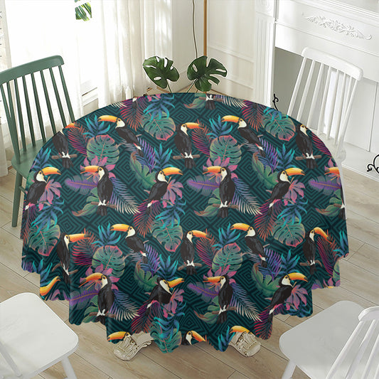 Exotic Tropical Toucan Pattern Print Waterproof Round Tablecloth