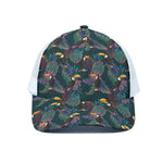 Exotic Tropical Toucan Pattern Print White Mesh Trucker Cap