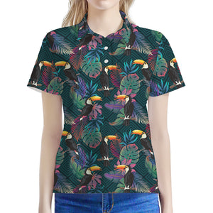 Exotic Tropical Toucan Pattern Print Women's Polo Shirt