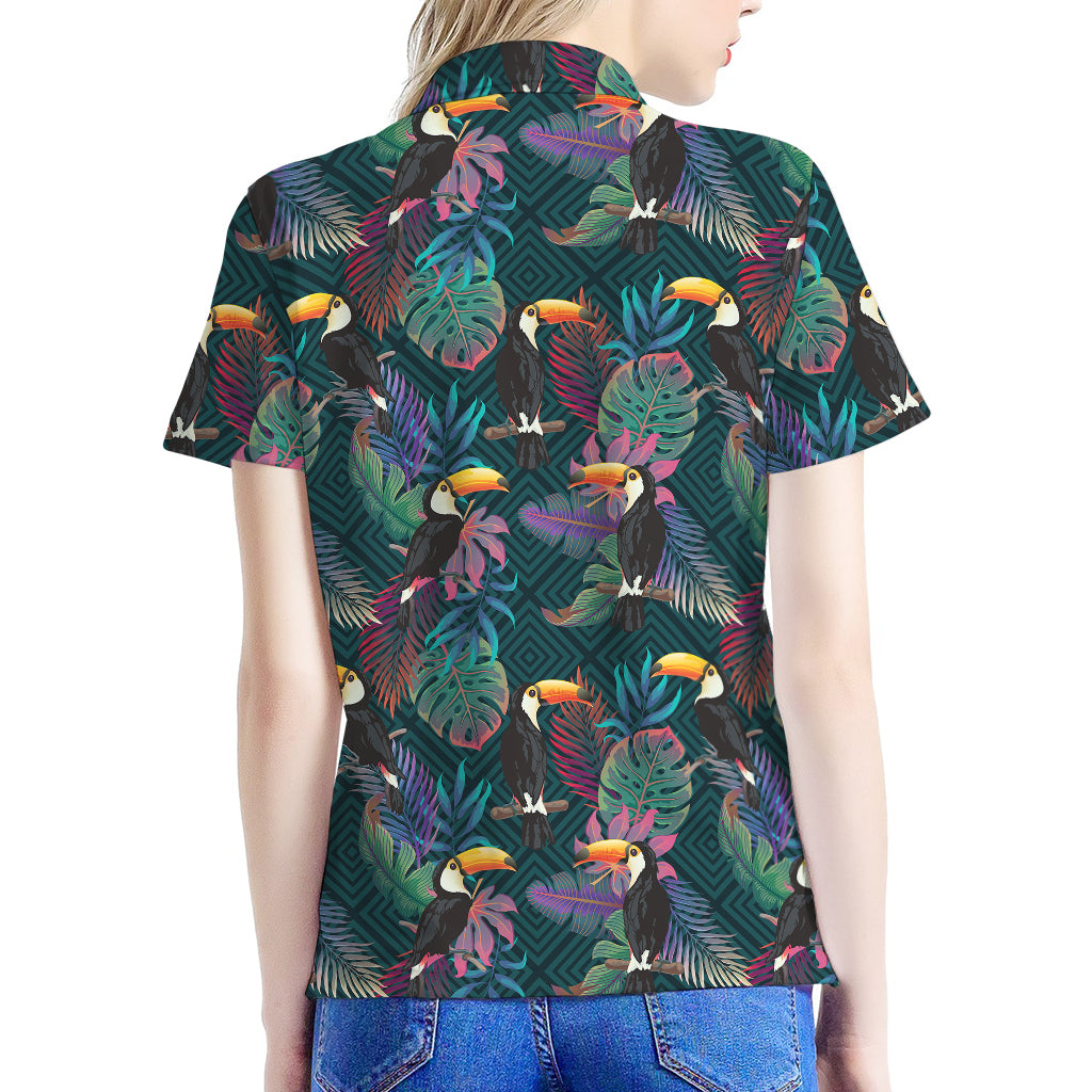 Exotic Tropical Toucan Pattern Print Women's Polo Shirt