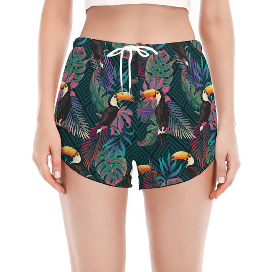 Exotic Tropical Toucan Pattern Print Women's Split Running Shorts