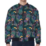 Exotic Tropical Toucan Pattern Print Zip Sleeve Bomber Jacket