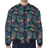 Exotic Tropical Toucan Pattern Print Zip Sleeve Bomber Jacket