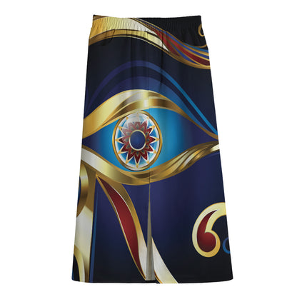 Eye Of Horus Amulet Print Cotton Front Slit Maxi Skirt