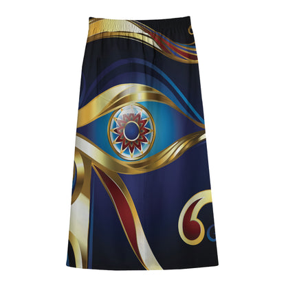 Eye Of Horus Amulet Print Cotton Front Slit Maxi Skirt