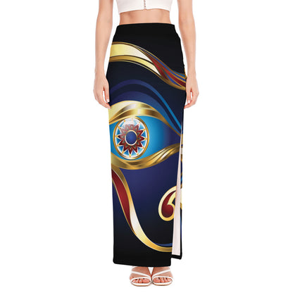 Eye Of Horus Amulet Print High Slit Maxi Skirt