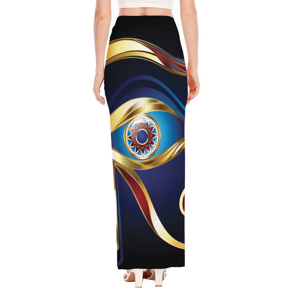 Eye Of Horus Amulet Print High Slit Maxi Skirt