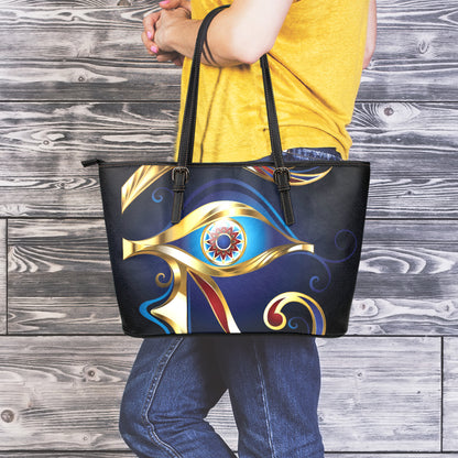 Eye Of Horus Amulet Print Leather Tote Bag