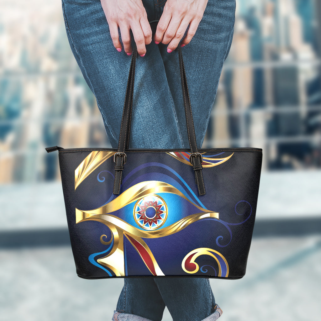 Eye Of Horus Amulet Print Leather Tote Bag