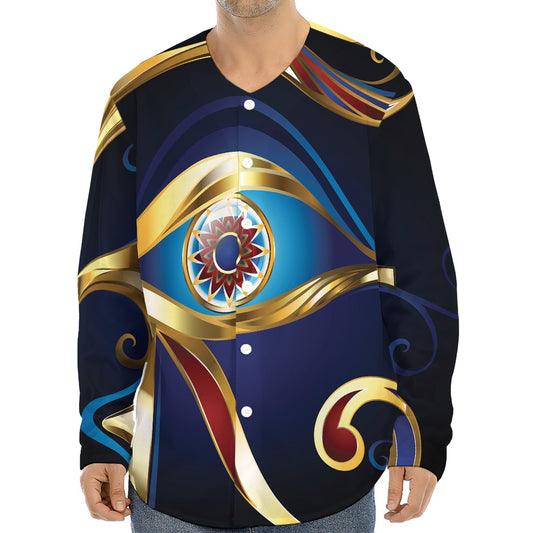 Eye Of Horus Amulet Print Long Sleeve Baseball Jersey