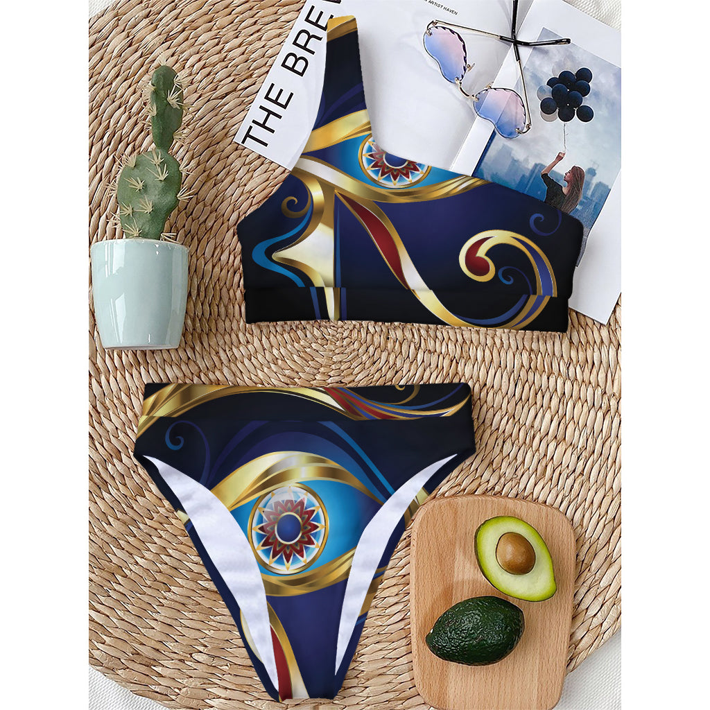 Eye Of Horus Amulet Print One Shoulder Bikini Top
