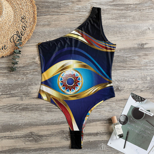 Eye Of Horus Amulet Print One Shoulder Bodysuit
