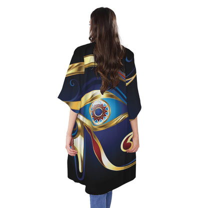 Eye Of Horus Amulet Print Open Front Beach Cover Up