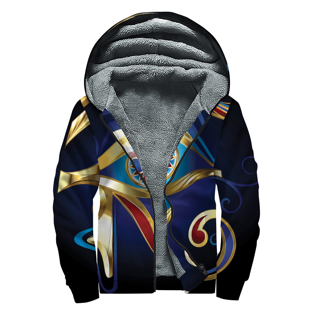 Eye Of Horus Amulet Print Sherpa Lined Zip Up Hoodie