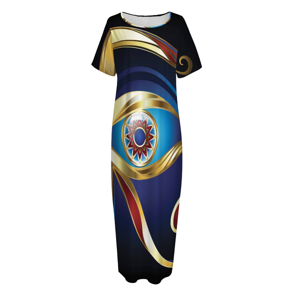 Eye Of Horus Amulet Print Short Sleeve Long Nightdress