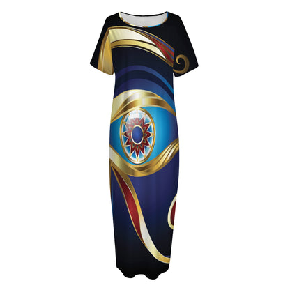 Eye Of Horus Amulet Print Short Sleeve Long Nightdress