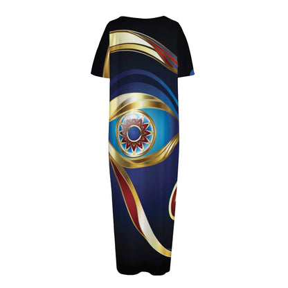 Eye Of Horus Amulet Print Short Sleeve Long Nightdress