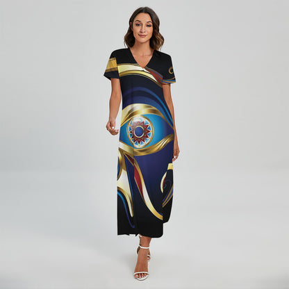 Eye Of Horus Amulet Print Short Sleeve Maxi Dress