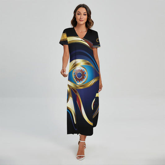 Eye Of Horus Amulet Print Short Sleeve Maxi Dress