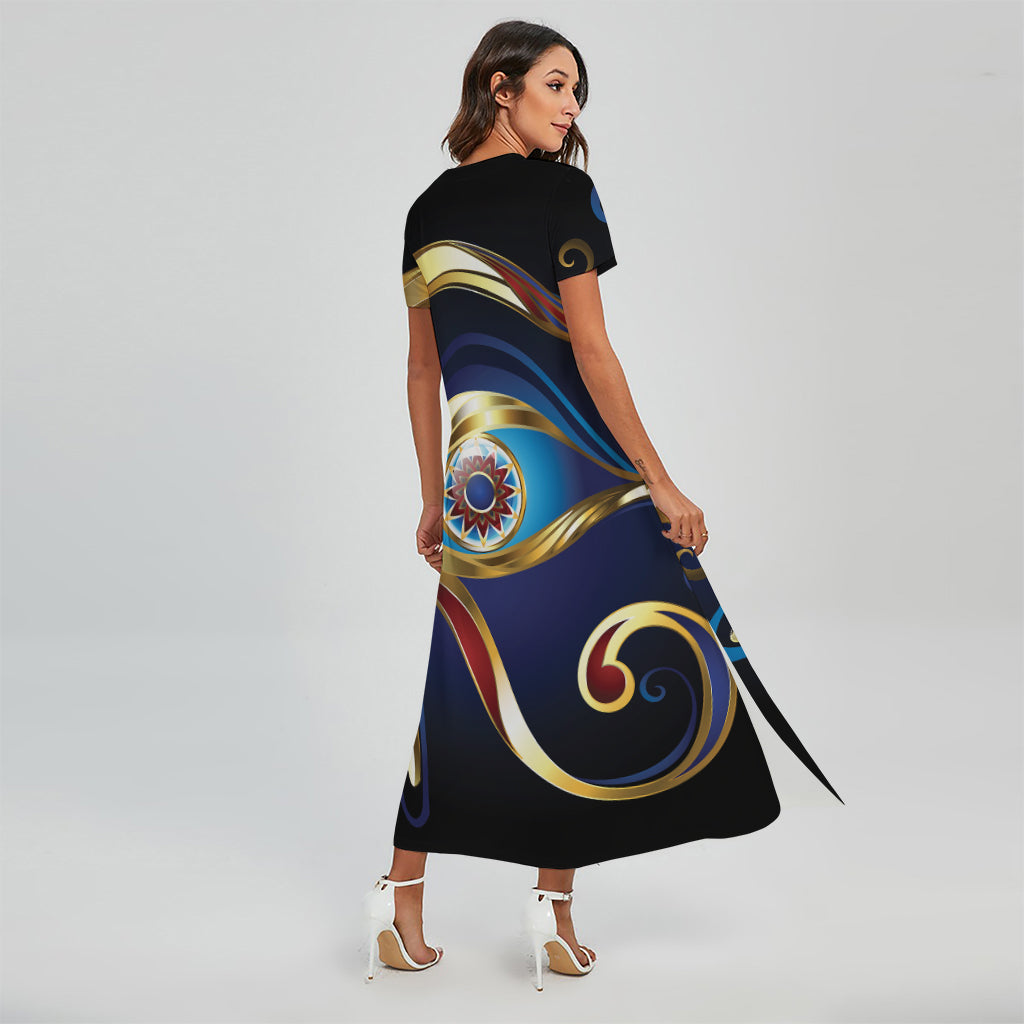 Eye Of Horus Amulet Print Short Sleeve Maxi Dress