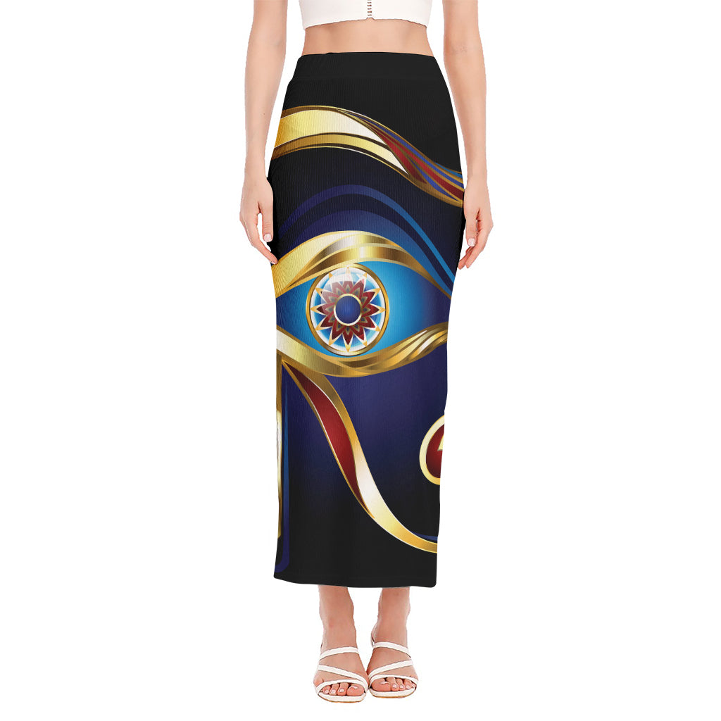 Eye Of Horus Amulet Print Side Slit Maxi Skirt