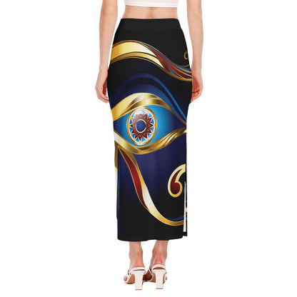 Eye Of Horus Amulet Print Side Slit Maxi Skirt