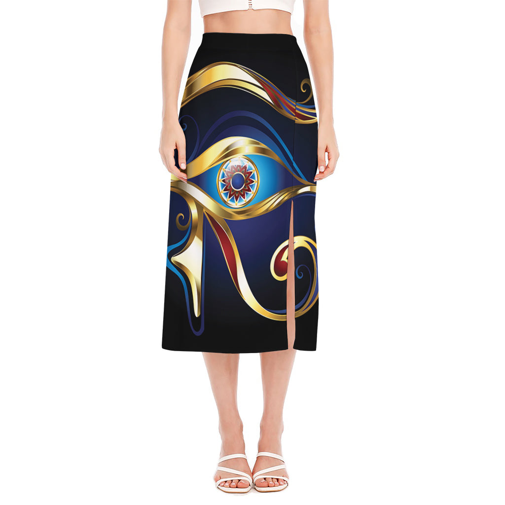 Eye Of Horus Amulet Print Side Slit Midi Skirt