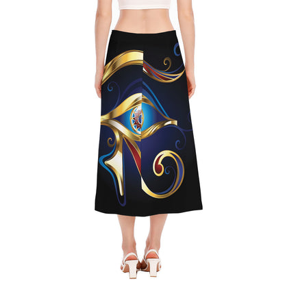 Eye Of Horus Amulet Print Side Slit Midi Skirt