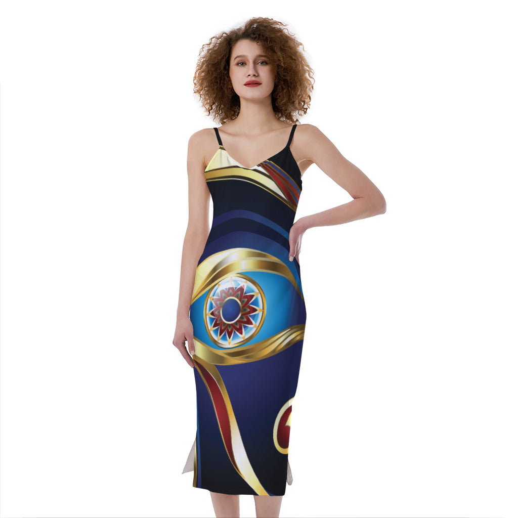Eye Of Horus Amulet Print Slim Fit Midi Cami Dress