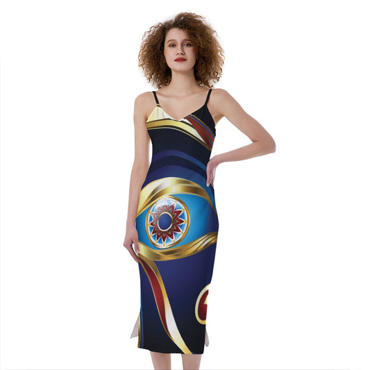 Eye Of Horus Amulet Print Slim Fit Midi Cami Dress