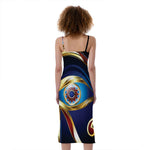 Eye Of Horus Amulet Print Slim Fit Midi Cami Dress