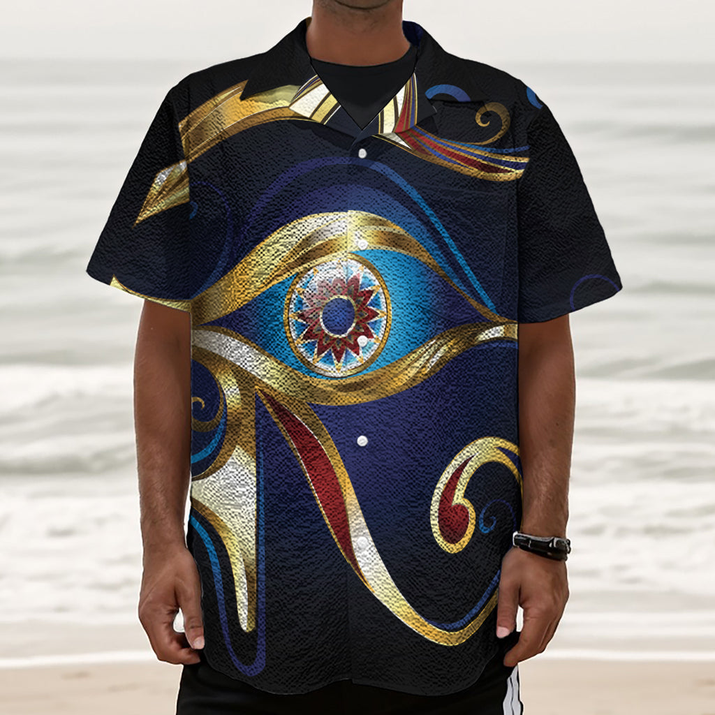 Eye Of Horus Amulet Print Textured Short Sleeve Shirt
