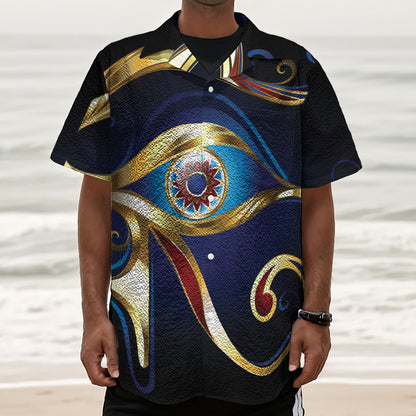 Eye Of Horus Amulet Print Textured Short Sleeve Shirt