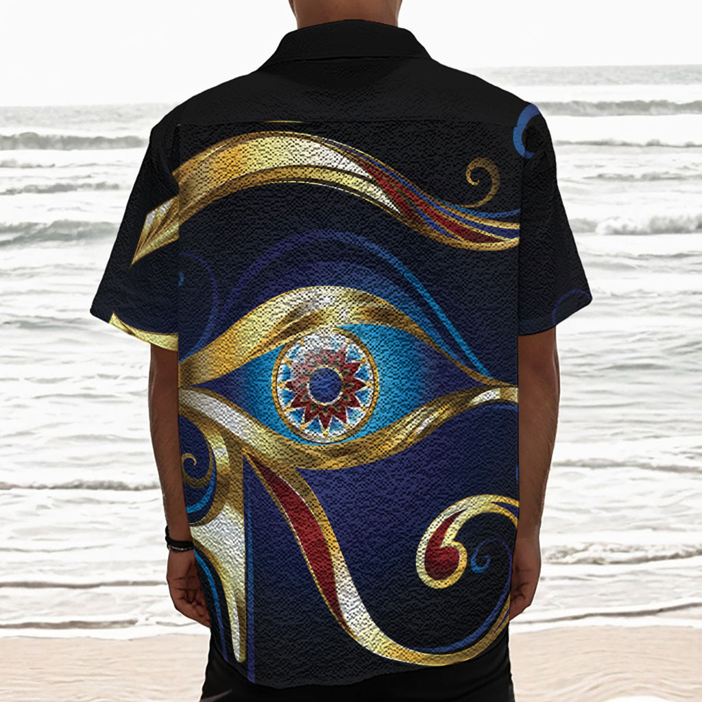Eye Of Horus Amulet Print Textured Short Sleeve Shirt