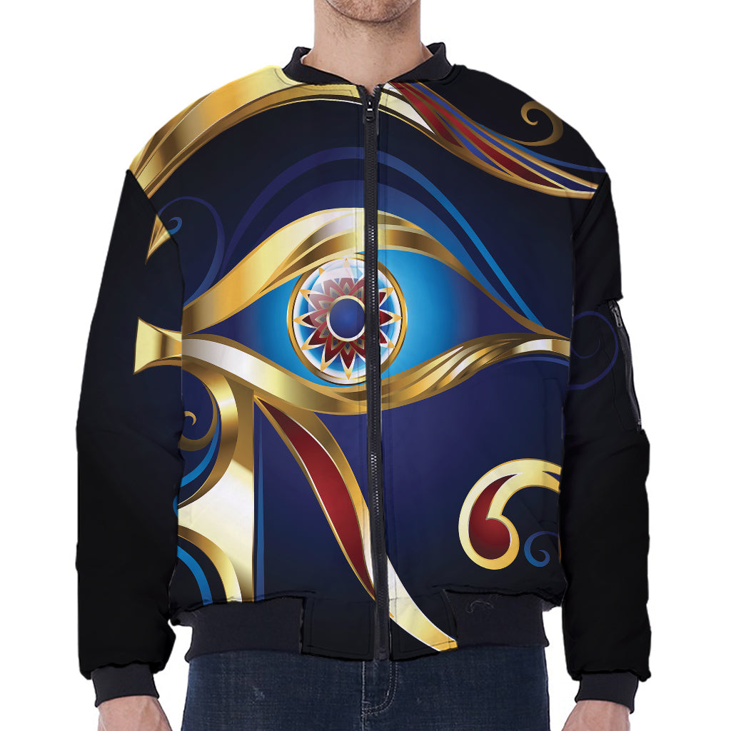 Eye Of Horus Amulet Print Zip Sleeve Bomber Jacket