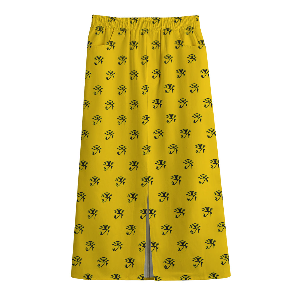 Eye Of Horus Symbol Pattern Print Cotton Front Slit Maxi Skirt