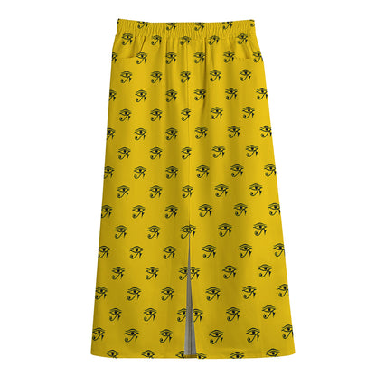 Eye Of Horus Symbol Pattern Print Cotton Front Slit Maxi Skirt