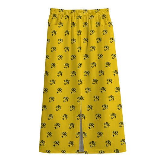 Eye Of Horus Symbol Pattern Print Cotton Front Slit Maxi Skirt