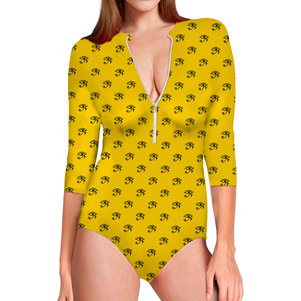 Eye Of Horus Symbol Pattern Print Long Sleeve Swimsuit