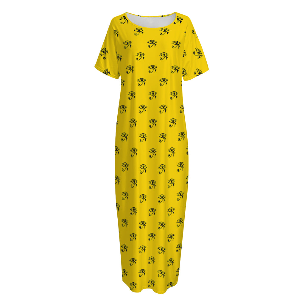 Eye Of Horus Symbol Pattern Print Short Sleeve Long Nightdress