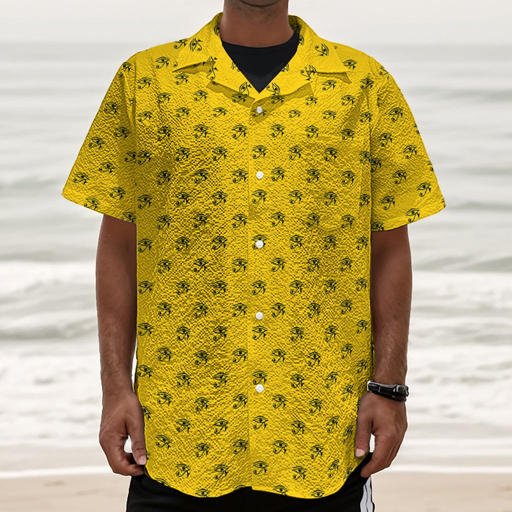 Eye Of Horus Symbol Pattern Print Textured Short Sleeve Shirt