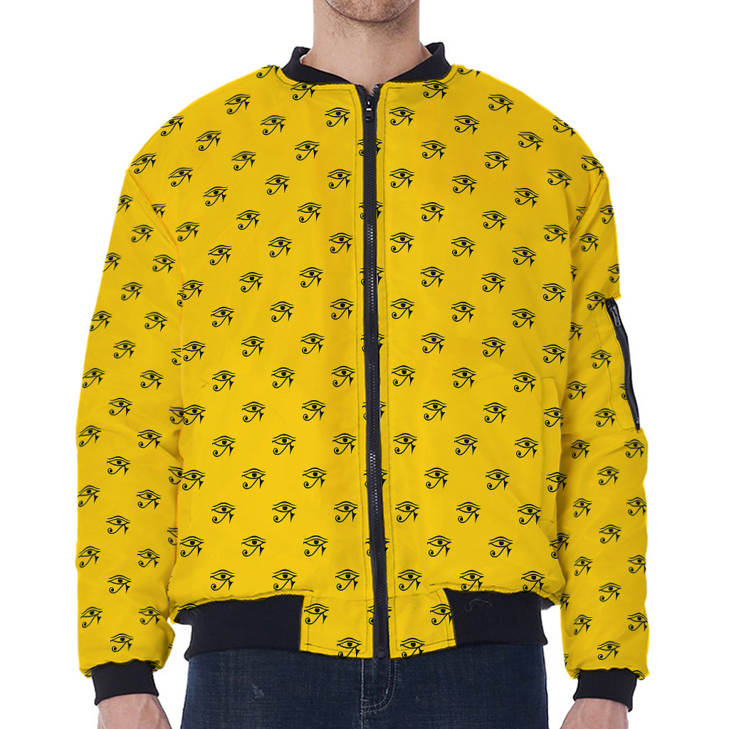 Eye Of Horus Symbol Pattern Print Zip Sleeve Bomber Jacket
